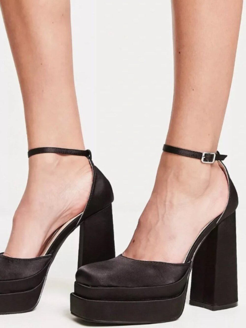 RAID Wide Fit Amira double platform heeled shoes in black satin